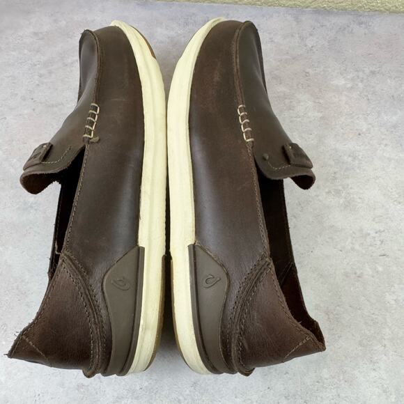 Olukai Kakaha Shoes Mens Size 9.5 Brown Leather Slip On Casual Loafers Read - Picture 9 of 13